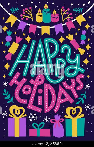 Bunte Winterurlaub Karte oder Poster Stock Vektor