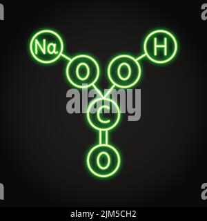 Strukturelle Formel von Backpulver Neon-Symbol. Chemisches Modell von Natriumbicarbonat. Vektorgrafik. Stock Vektor