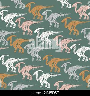 Nahtloses Vektor-Muster mit Dinosaurier-Skelett. Stock Vektor