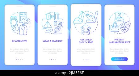 Flugsicherheitsverfahren Blue Gradient Onboarding Mobile App-Bildschirm Stock Vektor