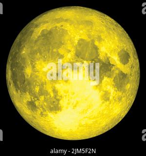 Vollmond-Illustration isoliert auf schwarzem Hintergrund. Gelber realistischer Fantasy-Mond. Fünfundzwanzig Farben. Stock Vektor