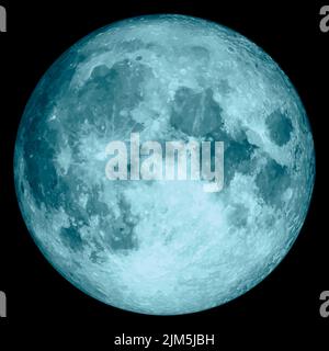 Vollmond-Illustration isoliert auf schwarzem Hintergrund. Blauer realistischer Fantasy-Mond. Fünfundzwanzig Farben. Stock Vektor
