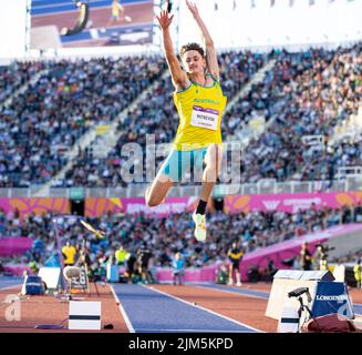 Birmingham, Großbritannien, 4.. August 2022; Alexander Stadium, Birmingham, Midlands, England: Tag 7 der Commonwealth Games 2022: Christopher Miterski (AUS) tritt beim Men's Long Jump Final an Stockfoto