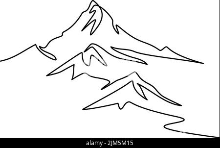 Berglandschaft. Fortlaufende einzeilige Zeichnung. Vektorgrafik Stock Vektor