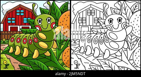 Caterpillar Coloring Page Farbige Illustration Stock Vektor