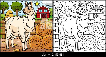 Llama Coloring Page Farbige Illustration Stock Vektor