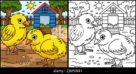 Chick Coloring Page Farbige Illustration Stock Vektor