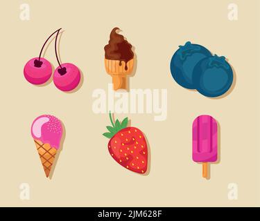 Sechs Symbole für kalte Speisen Stock Vektor