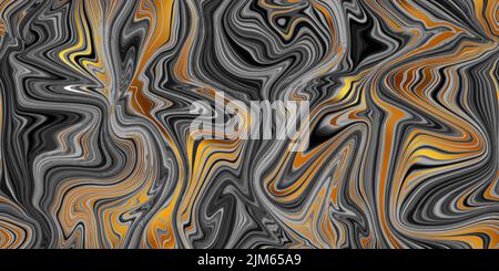 Nahtloses Marmormuster in Schwarz und Gold mit psychedelischem Wirbel. Vektor flüssige Acryl-Textur. Flow Art. Trippy 70s textiler Hintergrund. Binder-Farbstoff einfach Stock Vektor