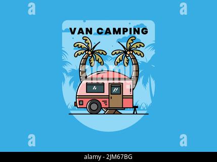 Illustration Design von einem Teardrop Camper und Kokosnussbaum Stock Vektor