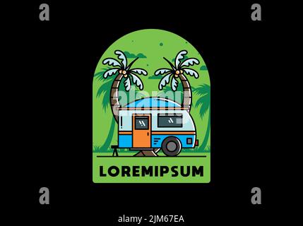 Illustration Design von einem Teardrop Camper und Kokosnussbaum Stock Vektor