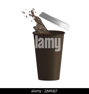 Kaffee zum trinken. Tasse Kaffee mit offenem Deckel und Kaffeespritzern. Vektorgrafik. EPS10. Stock Vektor