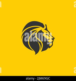 Ein minimalistisches Design mit einem Löwen-Logo auf gelbem Hintergrund Stock Vektor