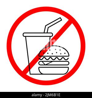 Symbol „kein Essen erlaubt“, isoliert auf weißem Hintergrund. Verbotsschild Stock Vektor