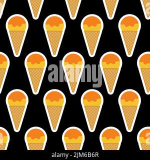 Gelb orange Eislöffel in Waffelkegel nahtlose Muster dunklen Hintergrund Dekoration Design Stock Vektor