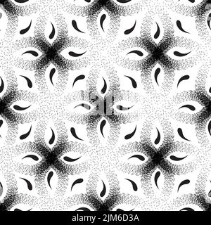 Geometrisches Nahtmuster mit gepunkteten Schlaufenlinien. Stilvoller ornamentaler monochromer Hintergrund mit Blütenblättern Stock Vektor