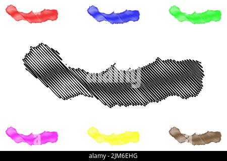 Insel Sao Miguel (Portugal, Portugiesische Republik, Autonome Region des Azoren-Archipels) Kartenvektordarstellung, Skizze Sao Miguel Karte Stock Vektor