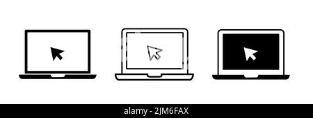Laptop mit Zeigercursor Symbol Vektor gesetzt Stock Vektor