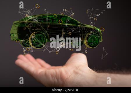 Ein Drahtmodell-Rendering eines autonomen Elektroautos Stockfoto
