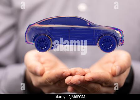 Ein Drahtmodell-Rendering eines autonomen Elektroautos Stockfoto