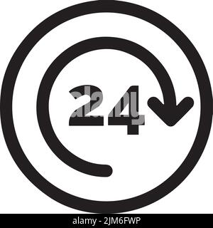Ein Vektor des 24-Stunden-Service-Symbols mit einem Pfeil in einer Kreisskizze, isoliert auf einem weißen Hintergrund Stock Vektor