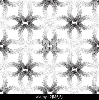 Geometrisches Nahtmuster mit gepunkteten Schlaufenlinien. Stilvoller ornamentaler monochromer Hintergrund mit Blütenblättern Stock Vektor