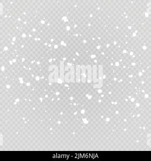 Schneefall, Schneeflocken in verschiedenen Formen und Größen. Schneeflocken, Schnee Hintergrund. Weihnachten Schnee für das neue Jahr. Stock Vektor