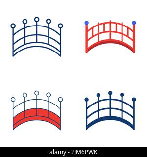 Japanisches Brückensymbol im flachen und linigen Stil. Traditioneller asiatischer roter Holzsteg. Vektorgrafik. Stock Vektor