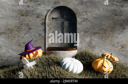 halloween Festival Design für Show-Produkt und Ihre Geschichte, 3D Illustration Rendering Stockfoto