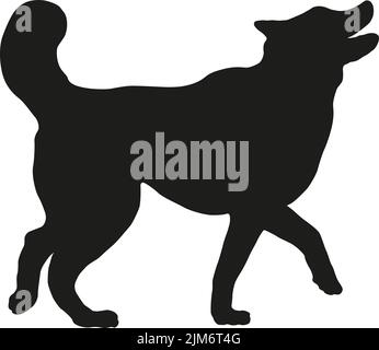 Wanderende sibirische Husky Welpen. Schwarze Hundehüsse. Haustiere. Isoliert auf weißem Hintergrund. Vektorgrafik. Stock Vektor