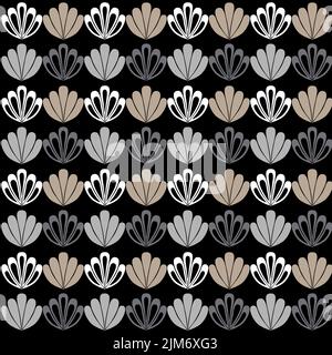 Schwarz weiß grau monochrome marine nahtlose Muster Hintergrund mit Schale für Produktdesign und Dekoration Stock Vektor