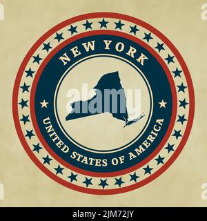 Vintage Label mit Karte von New York, Vektor Stock Vektor