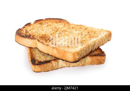 Zwei Scheiben geröstetes Brot auf weißem Hintergrund Stockfoto