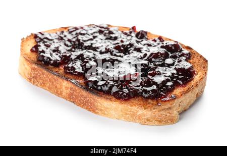 Stück geröstetes Brot mit Marmelade isoliert auf weißem Hintergrund Stockfoto