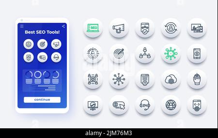 symbole für seo, digitales Marketing und Website-Ranking Stock Vektor