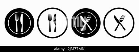 Symbole für Platte, Gabel und Messer einstellen - Vektor Stock Vektor