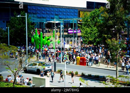 Perth, Australien - 20. November 2021: Freiheitsdemonstration gegen Impfmandate Stockfoto