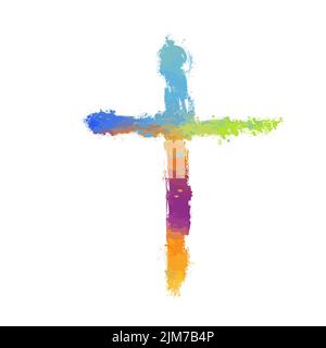 Farbiger religiöser Kreuzstrich. Vektorgrafik Stock Vektor