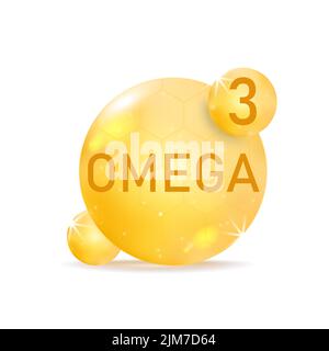 Vitamin Omega-3-Fettsäuren Gold glänzende Kapsel Kapsel Symbol Stock Vektor