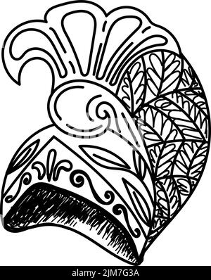Helm, handgezeichneter Sketch-Stil Doodle. Kopfschmuck des antiken Kriegers. Griechenland. Gladiator-Helm. Olympus. Geschenke der Götter. Einfache Vektordarstellung Stock Vektor