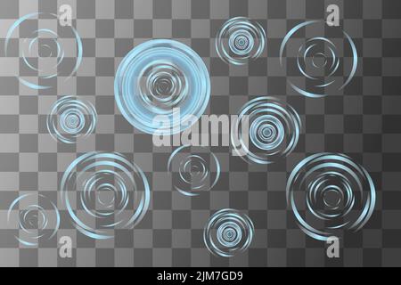 Wasserwelligkeit auf transparentem Hintergrund blaue Farbe Draufsicht Kreis Wasser Spritzer Vektor-Illustration Stock Vektor