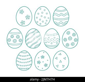 Ostereier als Symbol für den großen religiösen Feiertag. Satz von Vektorobjekten im Doodle-Stil Stock Vektor