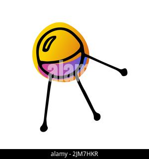 Heller Raum Doodle Aufkleber. Weltraumsatellit auf weißem Hintergrund isoliert. Gradient violett, orange, gelb neonfarben astronomisches Objekt. Sputnik sym Stock Vektor