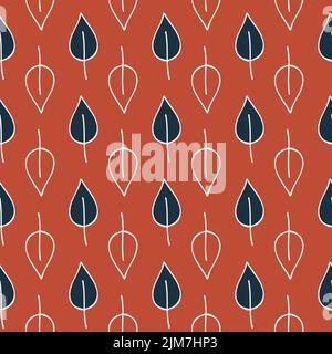Rote Terrakotta Laub Blatt nahtlose Muster niedlichen trendigen handgezeichneten Hintergrund für Design Stock Vektor