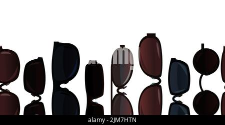 Set Sonnenbrille zum Schutz vor der Sonne. Sommergläser. Getönte Optik für bessere Sichtbarkeit. Horizontaler nahtloser Rand. Objekt auf Weiß isoliert Stock Vektor