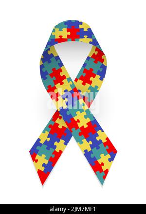 Bunte Satin Puzzle-Band als Symbol Autismus Bewusstsein Stock Vektor