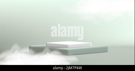Sockel 3D Hintergrund mit Würfeln Stufen und Wolken oder Nebel Stock Vektor