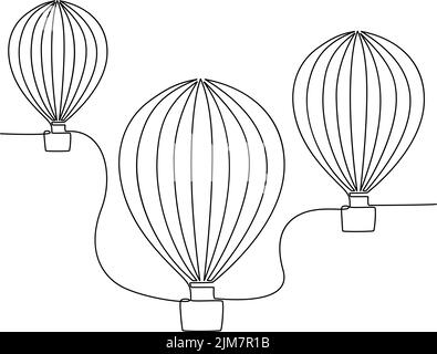 Kontinuierliche Linienzeichnung von fliegenden drei Heißluftballons. Vektorgrafik Stock Vektor