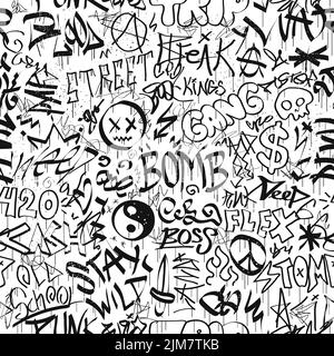 Graffiti Zitate nahtlose Muster Wallpaper.Vector grafische Illustration.Graffiti Schriftzug, Urban Art nahtlose Muster Tapete Print-Konzept Stock Vektor