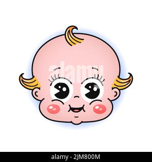 Lustige Baby Head.Vector Linie Doodle traditionelle Retro-Cartoon Illustration.Funny vintage Cartoon Baby Gesicht drucken Poster, T-Shirt, Aufkleber, Logo-Konzept Stock Vektor